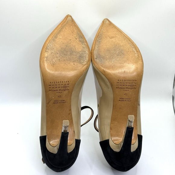 Maison Margiela Nude & Black T-Strap Patent‎ Leather Heels Sz 41 Italy Stilettos - Picture 9 of 12